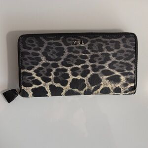YSL Yves Saint Laurent Black and Gray Leopard Long Zippy Wallet